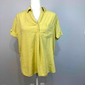 Madewell Women's Linen Blend Swenson Popover Shirt Short Sleeve Yellow Sz Small
